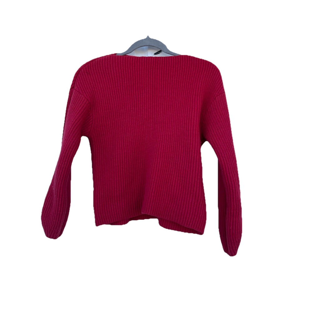 H&M Red Wool Ribbed Knit Sweater US 4 Cropped Slim Fit Long Sleeve - Picture 9 of 13